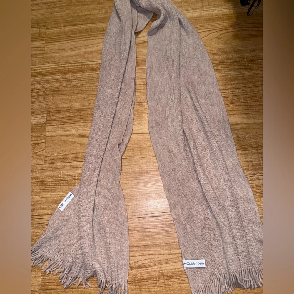Calvin Klein Beige Almond Acrylic Woven Scarf Women One Size